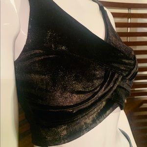 Unbranded Black Velvet and Gold Crop Top